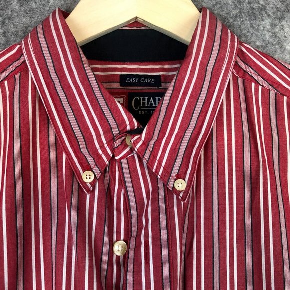 Vintage Chaps Shirt L Red Striped Long Sleeve Easy Care Casual Button Up Pocket - Picture 3 of 11